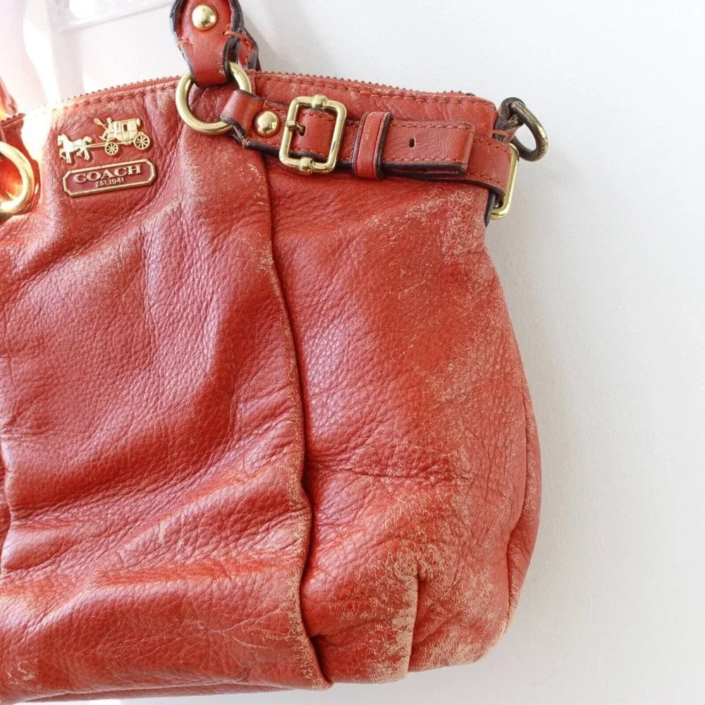 COACH Madison Bag Womens Red Leather Satchel Retro Indie Quiet Luxury M DEFECTS